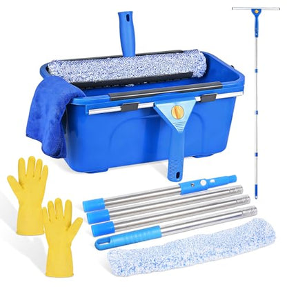 Professional Window Cleaning Kit, Window Washing Kit with 3 Gallon Bucket, 14-Inch Squeegee & 15-Inch Scrubber, 61-Inch Extendable Pole, Window Cleaning Equipment for Home & Commercial (61 inch) - size: 61 inch-1