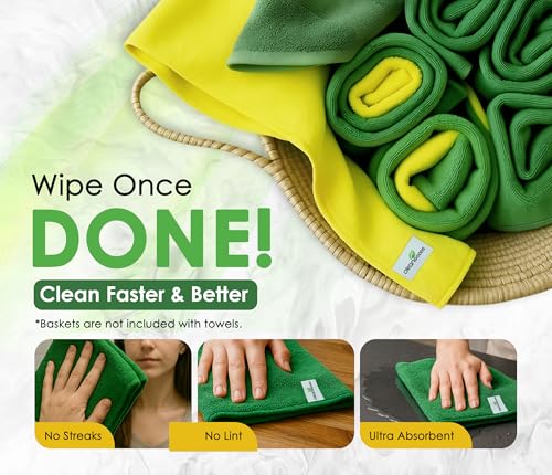 Microfiber Cleaning Cloths 16"x16" - Ultra Absorbent Cleaning Rags for Housekeeping - Reusable Microfiber Towels in Yellow and Green - Detailing Supplies for Kitchen Car Windows 5 Pack
