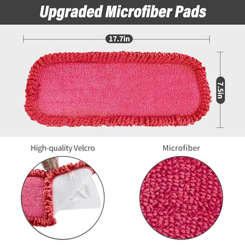 16.5" Microfiber Mop Pads Refills, 3 Pack Reusable Replacement Heads | reusable wet mop refills, machine washable for 14-16 inch spray mops, hardwood floors, dust cleaning & scrubbing - color: 16"red Rolled*3