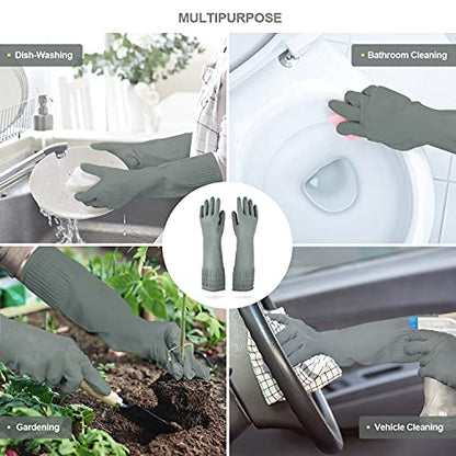 DABOGOSA MAMISON Reusable Household Dishwashing Cleaning Rubber Gloves, Non-Slip Kitchen Glove (1 Pair) - color: Gray, size: Large (Pack of 2)