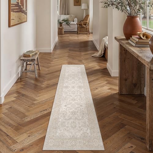 HUGEAR 2x6 Runner Rug Vintage Beige Machine Washable Area Rug Room Decor Distressed Hallway Rugs Non Slip Carpet Low Pile Rugs for Kitchen Laundry Living Soft Lightweight - color: Beige, size: 2' x 6' (Runner)