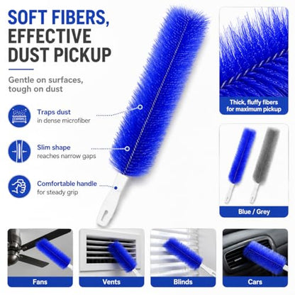 Fan Cleaning Brush, Bendable Microfiber Duster, Ultimate Dust Cleaning Brush, Reusable Microfiber Head for Air Conditioning Shutters, Ceiling Fan Blades, Air Vents, Curtains, Cars (2Pcs Blue) - color: 2pcs Blue