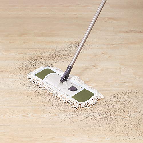 Eyliden Dust Mop, 2 Microfiber Pads, Home Commercial Cleaning, Quick Swap | 52.6" Adjustable Handle, 360° Swivel, Washable, Wet Dry Mops for Kitchen Hardwood Vinyl Tile Floor Cleaning, Push Dust Broom - color: Army Green
