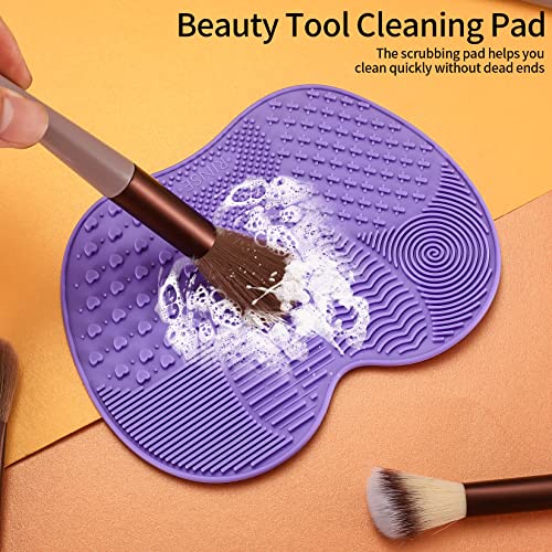 2 Pcs Silicone Make Up Brush Cleaning Mat, Makeup Brush Cleaner Mats, Cosmetic Cleaning Pads, Portable Washing Tool with Suction Cup for Makeup Cosmetic Brushes - color: Green and Purple