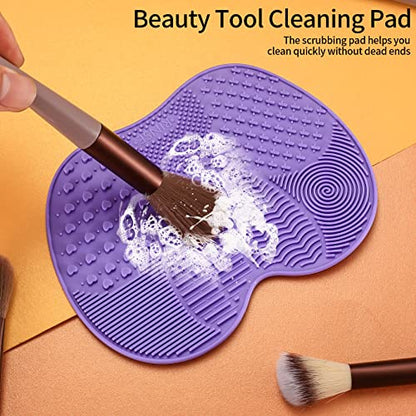 2 Pcs Silicone Make Up Brush Cleaning Mat, Makeup Brush Cleaner Mats, Cosmetic Cleaning Pads, Portable Washing Tool with Suction Cup for Makeup Cosmetic Brushes - color: Green and Purple