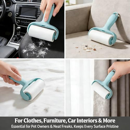 Extra Sticky Lint Roller Set- Blue Lint Remover with 3 Refill Rolls and Ergonomic Handle for Pet Hair Removal on Clothes, Furniture, Carpet, Car Seat