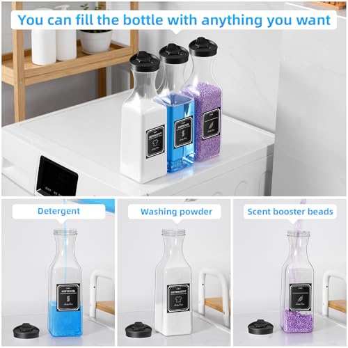 Laundry Detergent Dispenser,54oz Fabric Softener Dispenser,Plastic Liquid Laundry Detergent Container,Laundry Detergent Organizer for Laundry Room Organization with 4 Labels,Black - color: Black
