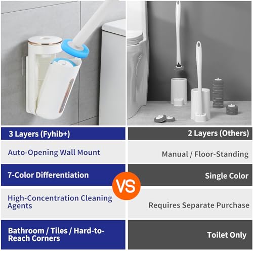 Disposable Toilet Brush, Wall-Mounted Touch Free, 24 Refills | Toilet Bowl Cleaner Wand Kit, Extended Long Handle, Pre-Soaked Concentrated Cleaner Sponge, Apartment, RV Bathroom Cleaning - size: 1 Brush+24 Refills