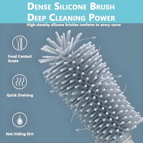 Baby Bottle Brush Set 3-in-1, Silicone Bottle Brush with Wall Mount Holder, 11" Long Handle Bottle Brush + Nipple Brush + Straw Brush Cleaner for Baby Bottles, Cups, Straws – BPA Free (Blue) - color: Navy Blue