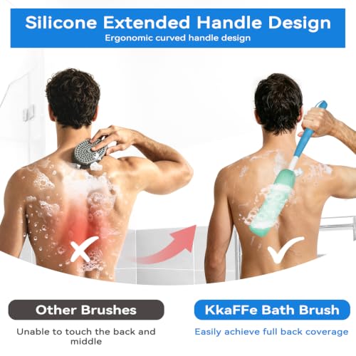 Back Scrubber for Shower，Mesh Sponge Body Shower Brush with Long Handle for Use in Shower Back Scrubber,Back Scrub for Exfoliating Body Scrubber or Shower Brush (Blue and Blue) - size: Blue+Blue Handle (YS0125)