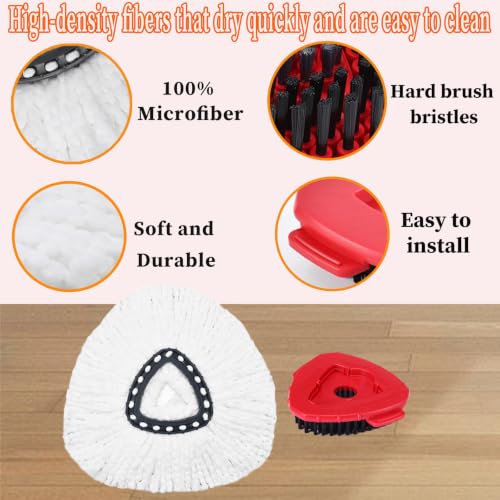 Mop Heads Replacement for Ocedar, Spin Mop Replace Head Scrubber for Ocedar EasyWring 1 Tank, Include 4 Pack Microfiber Spin Mop Refills & 1 Pack Scrub Brush 1 Pack Base for O Cedar | Deep Cleaning Machine Washable, Durable, Reusable, Easy Installation