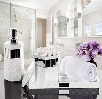 Creative Scents Quilted Mirror Vanity Trays for Bathroom – Decorative Cosmetics Organizer - Durable Resin -Bathroom Tray for Arranging Perfume/Jewelry/Makeup - Elegant Bathroom Accessories (White) - style: Vanity Tray