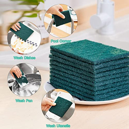 Heavy Duty Scour Pads Sponge Dish Scrubber Non-Scratch Green Reusable Household Scrub Pads for Kitchen and Dish Cleaning Tool (24Pcs) - style: 24Pcs