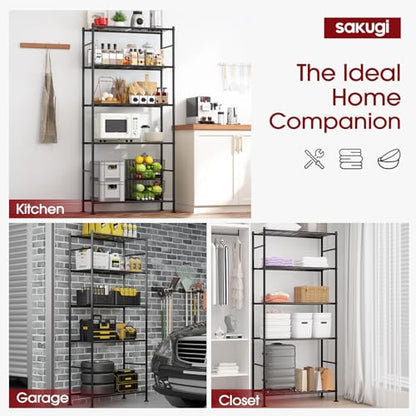Sakugi Storage Racks - 2 Pack, 5-Tier Freestanding Steel Shelving Units with Reinforced Frame, Adjustable Garage Organization Shelves for Warehouse, Basement, Workshop, 33.5" x 12.6" x 72", Black