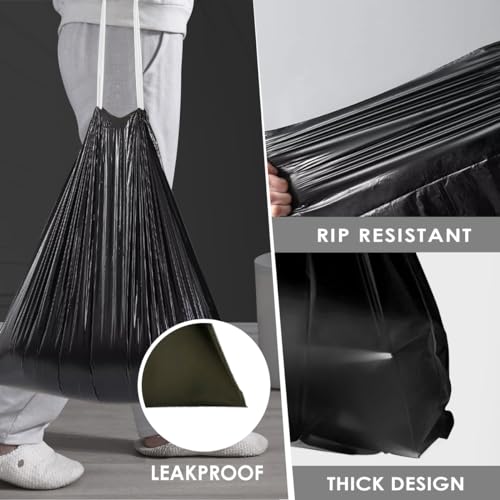 Drawstring Trash Bags,50 Counts Medium Large Kitchen Garbage Bags Trash Can Liners for Home, Office, Light Residential Waste Outdoor Lawn Bags, Black