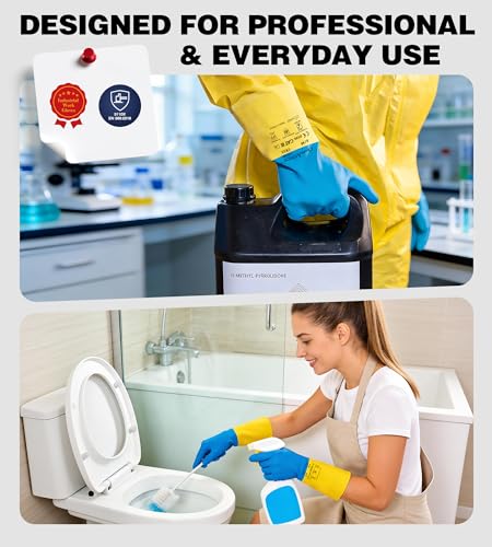 AnTools 2 Pairs Neoprene and Rubber Blend Heavy-Duty Chemical Gloves, Protective industrial gloves for Resist Acid, Alkali, Hazmat, cleaning, dishwashing, Medium - color: Black (Pack of 2), size: Medium (8)