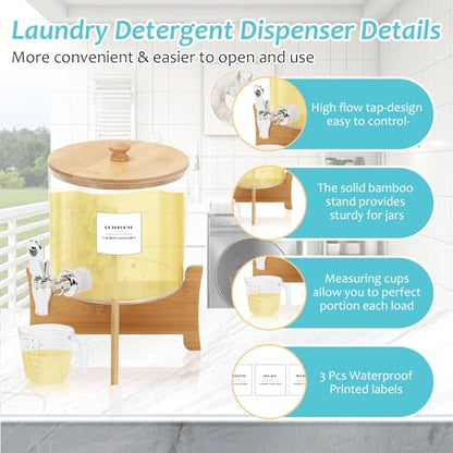 Laundry Detergent Dispenser, 88 oz / 2.5L Fabric Softener Dispenser for Laundry Room Organization, Detergent Holder with Stainless-Steel Spigot, Laundry Soap Container (Large) - color: 1 Set