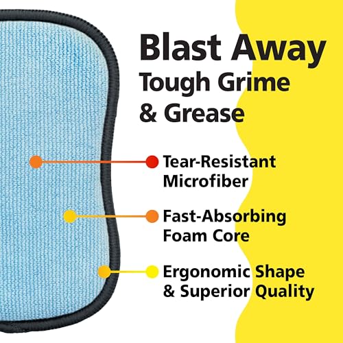 Original Scrub-N-Wipe Pad by Tuff-Scrub, 6-Pack, Microfiber, Multi-Surface, Non-Scratch, Dual-Sided, Scrubber for Dishes, Sinks, Non-Stick Cookware – Machine Washable, Durable Kitchen Sponge (Large) - size: Large