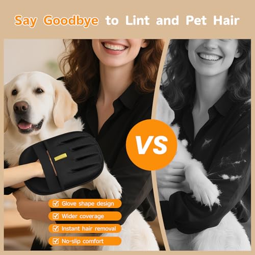 Pet Hair Removal, 2025 Newly Upgraded Five-Finger Electrostatic Pet Hair Removal Glove, Reusable Cat & Dog Hair Remover Tool for Clothing, Couch, Furniture, Carpet, Car Seat, Cat Grooming Glove -2 PCS - color: 2pcs-Black