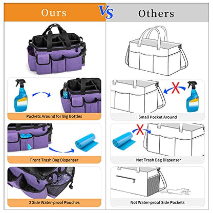 LoDrid Large Wearable Cleaning Caddy Bag with Detachable Divider, Cleaning Supply Tote Organizer with Handles and Adjustable Shoulder Strap for Cleaners & Housekeepers, Purple - color: Purple