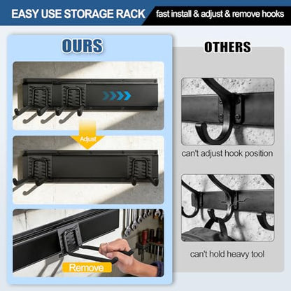 Garage Tool Organizer Wall Mount 49.5" - 520lbs Heavy Duty Metal | Garage Wall Organizer with 11 Adjustable Hooks, Space-saving Hanging Rack for Garden Yard Tools, Shovel, Ladder, Weed Eater - size: 49.5''-14Pack