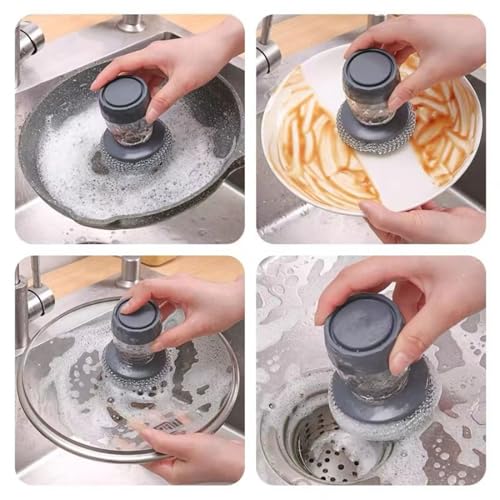 cdar Automatic Liquid Washing Brush with Replaceable Head Built-in Soap Dispenser Pot Brush Kitchen Cleaning Tool C - color: C