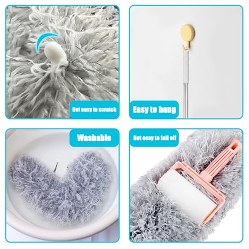 Feather Duster for Cleaning Extendable - Feather Duster for Cleaning The Indoor. 110 in Long Duster with Extension Pole for Clean Ceilings and Fans. Microfiber Duster for Blinds. Washable Dduster