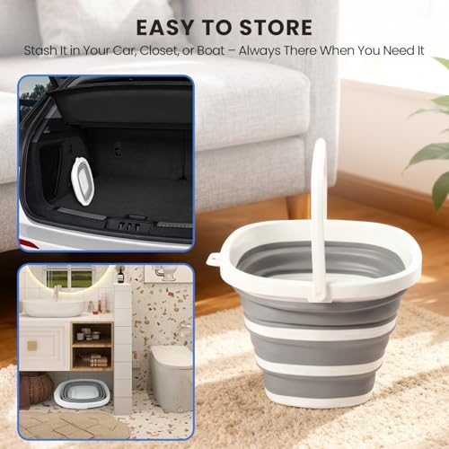 Collapsible Bucket, 10L 2.6Gallon Foldable Water Bucket with Handle, Portable Sink for Cleaning, Mop Bucket, Car Wash, Camping & Household Use