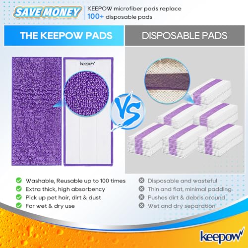 6 Pack Reusable Mop Pads Compatible with Swiffer Wet Jet, Microfiber Mop Refill Pads Replacement Pads for Swiffer WetJet, Machine Washable Perfectly for All Floor Surfaces Cleaning