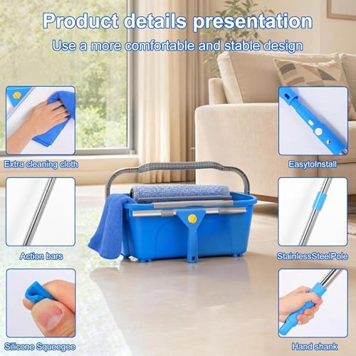 Window Cleaner Kit With Bucket - Glass Cleaning System With Microfiber Cloth Extendable Pole | Adjustable Length Heavy-Duty Equipment Window Cleaner Tools For Car Windshield Tile Glass Patio Door Prof