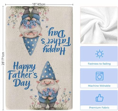 Happy Father's Day Kitchen Towels Set of 4, Ultra Absorbent Dish Towels Quick Drying Microfiber Hand Towel Decorative Blue Gnomes Rustic Garden Floral Tea Towel Dishcloths for Kitchen Cleaning 18"x28" - size: 4 Pack