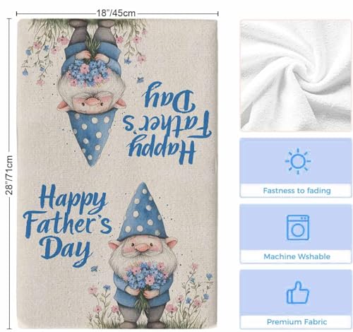 Happy Father's Day Kitchen Towels Set of 3, Ultra Absorbent Dish Towels Quick Drying Microfiber Hand Towel Decorative Blue Gnomes Rustic Garden Floral Tea Towel Dishcloths for Kitchen Cleaning 18"x28" - size: 3 Pack
