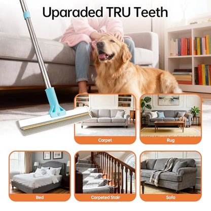 Carpet Rake for Pet Hair Removal Tool, 2 in 1 TPU and Copper Rake Teeth Uproot Clean Hair Remover with 63’’ Adjustable Long Handle,Cat & Dog for Carpets,Rugs, Mats (63’’ Handle) - size: 63in-1pcs-Rake