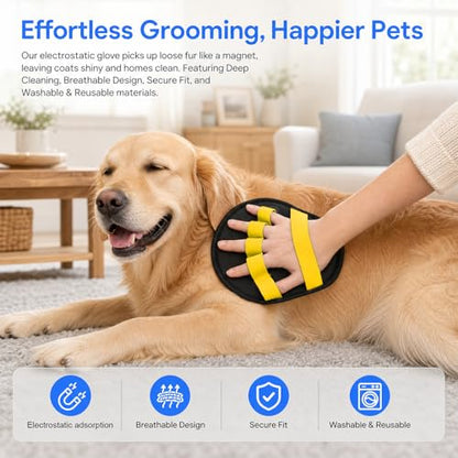 Upgraded Five-Finger Electrostatic Pet Hair Removal Gloves, Reusable Cat & Dog Hair Remover for Couch, Furniture, Carpet, Car Seat, Clothing - Magic Brush Pet Grooming Glove (Yellow) - color: Yellow
