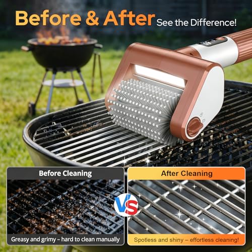 Electric Grill Brush for Outdoor, 2026 BBQ Grill Cleaner with Digital Display, Variable Speed Cordless Grill Brush, Waterproof & Replaceable Heads Grill Cleaning Brush for Barbecue Grates