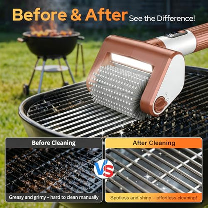 Electric Grill Brush for Outdoor, 2026 BBQ Grill Cleaner with Digital Display, Variable Speed Cordless Grill Brush, Waterproof & Replaceable Heads Grill Cleaning Brush for Barbecue Grates