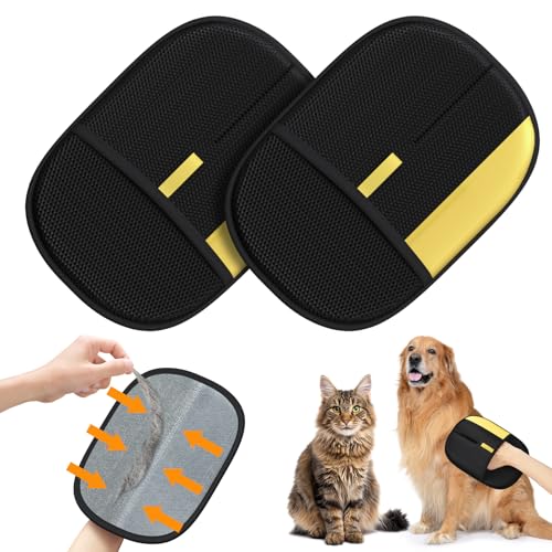 Pet Hair Remover - 2025 New Electrostatic Magic Brush Pet Hair Remover Glove, Reusable Cat & Dog Hair Remover Tool for Clothing, Couch, Furniture, Carpet, Car Seat, Cat Grooming Glove, 2 PCS - color: 2pcs-Black Yellow