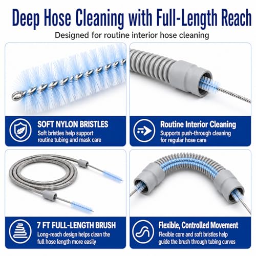 Complete CPAP Cleaning Kit and Drying Kit with CPAP Hose Dryer, 78.7 in Hose Brush for 22 mm & 15 mm Tubing, Collapsible Wash Basin, Thick Silicone Drying Mat, Straight & Y Adapter, No Heat - color: Ultra