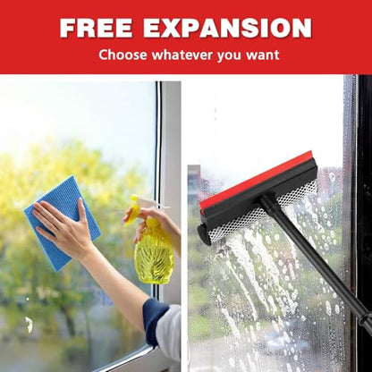 Professional 8.1" 2 in 1 Window Squeegee with 16" Long Handle,Car Squeegee for Gas Station,Home,Car，Glass,Shower,Outdoor High Window Cleaning