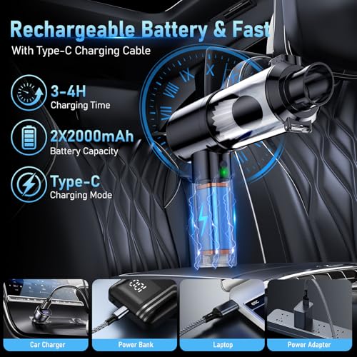 Car Vacuum Portable Cordless, 35000Pa High Power Brushless Motor Handheld Vacuum, 6-in-1 Rechargeable Mini Cleaner with Air Duster for Car, Home, Pet Hair, Keyboard, Graphite Grey