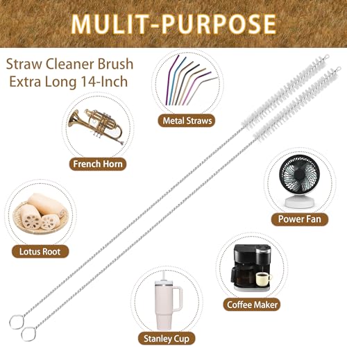 14 Inch Straw Cleaner Brush Extra Long, 4-PCS Straw Brush Extra Long with Nylon Bristles, Extra Wide 12mm diam Straw Cleaning Brush for Reusable Straws, Coffee Machine and Baby Bottles.