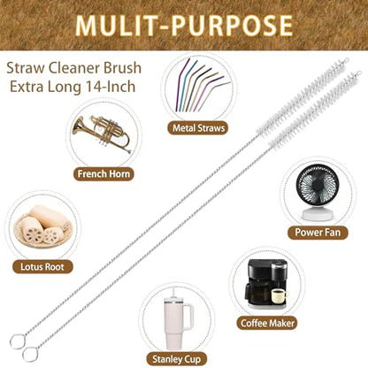 14 Inch Straw Cleaner Brush Extra Long, 4-PCS Straw Brush Extra Long with Nylon Bristles, Extra Wide 12mm diam Straw Cleaning Brush for Reusable Straws, Coffee Machine and Baby Bottles.