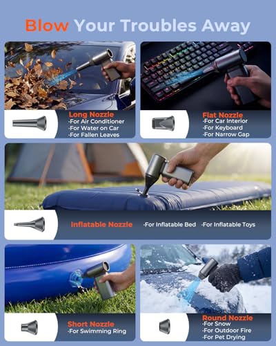 Compressed Air Duster, 150,000RPM Super Power Electric Air Duster, 6 Gears Adjustable Rechargeable Cordless Mini Air Blower for Keyboard Computer Car Home Cleaning, Replaces Compressed Air Cans