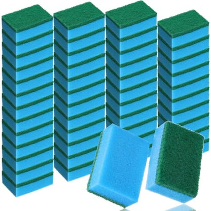 Patelai 100 Pcs Heavy Duty Sponges Kitchen Bulk Dish Sponges Scrub Sponge Abrasive Scrubber Cleaning Sponge Non Scratch Scouring Absorbent Dish for Washing Kitchen (Blue) - color: Blue