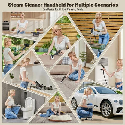 Gautye Steam Cleaner, 3 Level Adjustable Handle, 15s Heat Up, 1.69 Quarts Tank, Portable Steamer for Cleaning with 15 pcs Accessories, Steam Cleaner for Home for Dirt, Grease, Grout, Tile,Floor, Car