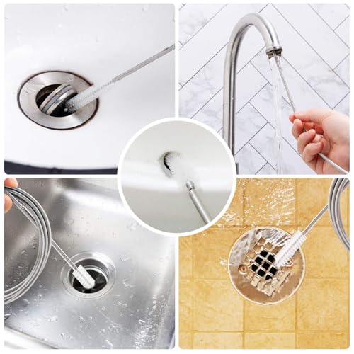 118 Inch Flexible Drain Cleaning Brush – 2-Pack, Stainless Coil for Car, Fridge, Sinks, Pipes, Hoses, Hair & Grease Clogs - size: 118 IN