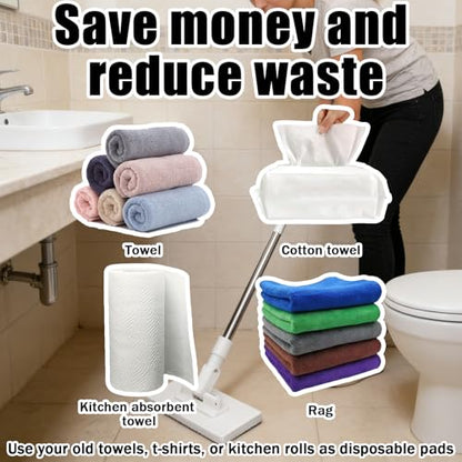 Snap Grip Mini Mop, Zero Touch Cloth Changing Flat Mop with Automatic Hands-Free Clip, Retractable 40 Inch Locking Handle for Gaps & Multi-Surface Cleaning, Wet & Dry, Includes 10 Reusable Cloths