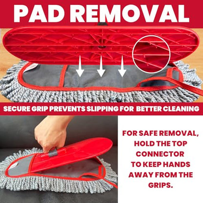 Dust Mop for Floor Cleaning with 3 Washable Pads, 14.4” × 5.1” Flat Mop Head, 62” Stainless Steel Handle, Lightweight Multi-Surface Mop for Hardwood, Marble & Tile