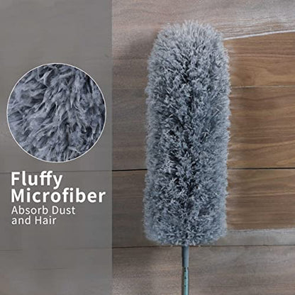 BOOMJOY Microfiber Feather Duster with 100 inches Extension Pole, Dusters for Cleaning High Ceiling, Fan, Blinds, Furniture, Dark Grey - color: Dark Grey