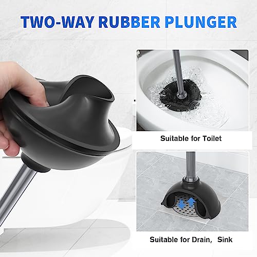 Toilet Plunger and Brush, Bowl Brush and Heavy Duty Toilet Plunger Set with Ventilated Holder, 2-in-1 Toilet Brush and Plunger Combo for 5.3-inch Toilet Drain Bathroom Cleaning (Gray, 1 Set) - color: Gray